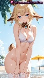 1girls 2025 ai ai_assisted ai_generated animal_ears anime anime_style antlers asian bangs bare_arms bare_shoulders beach beach_umbrella bikini_top_only blonde_hair blue_eyes blue_gemstone blue_sky blush bottomless bow bow_bra bra breasts bust busty cleavage cleft_of_venus closed_mouth clothing cowboy_shot day deer_ears deer_tail detached_collar earrings female female_focus female_only female_solo floppy_ears genshin_impact groin hands_on_own_thighs hentai hi_res high_quality high_resolution highres horns hoyoverse jewelry kachina_(genshin_impact) lace-trimmed_bra lace_trim looking_at_viewer medium_breasts medium_hair mihoyo mihoyo_technology_(shanghai)_co._ltd. natsuyoru navel ocean outdoors paipan palm_tree patreon pussy sidelocks sky smile solo solo_female stable_diffusion standing stomach sunlight swimsuit tail thighhighs thighs tree umbrella uncensored underwear vagina voluptuous voluptuous_female water wet white_bra white_legwear white_thighhighs