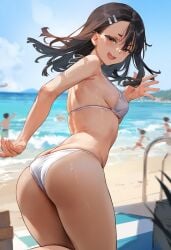 3girls ai-generated ass back bare_shoulders beach bikini bikini_bottom_only bird black_hair blue_sky blush breasts brown_eyes closed_mouth cloud cloudy_sky cowboy_shot dark_skin day female floating_hair frilled_bikini frills from_behind grin hair_ornament hairclip halterneck highres horizon ijiranaide_nagatoro-san large_breasts long_hair looking_at_viewer looking_back medium_breasts multiple_girls nagatoro_hayase navel non-web_source ocean open_mouth outdoors pointing red_eyes sand side-tie_bikini_bottom side-tie_clothing side-tie_swimsuit sideboob sky smile solo_focus standing string_bikini swimsuit tan tanlines teeth thighs water white_bikini