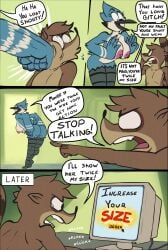 angry anthro areola ass avian big_breasts bird blue_body blue_jay breast_squeeze breasts brown_body brown_fur cartoon_network comic corvid duo english_text female fur genitals hi_res jay_(bird) male mammal mordecai_(regular_show) mtf_crossgender multicolored_body new_world_jay nipples nude nude_anthro nude_female nude_male oscine passerine pink_areola pink_nipples presenting procyonid punch pussy raccoon regular_show rigby_(regular_show) rule_63 size_difference smaller_male speech_bubble squeezing tail teasing text thingshappen two_tone_body vulva white_body