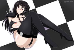 1girls ass black_hair breasts fallen_angel female half-closed_eyes high_school_dxd large_breasts long_hair raynare text watermark yxyyxy