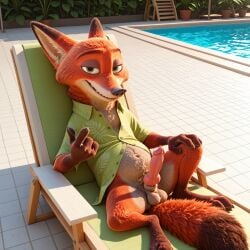 1:1 1boy 1male 3_toes 3d_(artwork) 4_fingers ai_generated animal_genitalia animal_penis anthro anthro_only balls barefoot beckoning bedroom_eyes belly bent_legs big_belly biped black_nose bodily_fluids bottomless bottomless_anthro bottomless_male brown_body brown_ear_tips brown_fur brown_tail_tip canid canine canine_genitalia canine_penis chair claws clothed clothing countershading day detailed detailed_background detailed_fur digitigrade dipstick_ears disney dripping erection eyebrows feet finger_claws fingers floor fluffy fluffy_tail fox fur furniture genital_fluids genitals gesture glistening glistening_genitalia gloves_(marking) green_clothing green_eyes grin half-closed_eyes hand_gesture hand_on_leg hi_res inner_ear_fluff inviting knot leg_markings light lighting looking_at_viewer lounge_chair male mammal markings multicolored_body multicolored_ears multicolored_fur narrowed_eyes naughty_face navel neck_tuft nick_wilde open_clothing open_shirt open_topwear orange_body orange_fur outside partially_clothed pattern_clothing pattern_shirt pattern_topwear pawpads paws penis pink_penis plant plant_pot pointing pool poolside potted_plant precum presenting presenting_penis realistic_fur reclining red_body red_fox red_fur scoutr seductive shadow sheath shirt shirt_only shrub sitting slightly_chubby smile smiling_at_viewer snout socks_(marking) solo spread_legs spreading sunny swimming_pool tail tan_body teeth tile tile_floor toe_claws toes topwear topwear_only true_fox tuft two_tone_body two_tone_fur water whisker_spots white_body white_fur zootopia