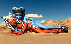 2015 2girls 3d aayla_secura ahsoka_tano alien alien_girl alternate_version_available armband artist_name bare_shoulders big_breasts blue_skin bracer busty choker clone_wars closed_eyes curvy day detailed_background erect_nipple erect_nipples eyelashes female female_only front_view half-closed_eyes headgear hourglass_figure humanoid interspecies jedi jedi_master kondaspeter looking_down lying mammal marking multiple_females multiple_girls naked nude orange_skin outdoor outside pose posing sandals shadow shiny shiny_skin shoes star_wars star_wars_rebels tatooine togruta twi'lek voluptuous wide_hips yellow_eyes yuri