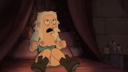 bed boots breasts_out buckteeth calarts candle disenchantment edit fist footwear freckles hair_down knees_together_feet_apart looking_up no_panties on_bed open_mouth princess princess_tiabeanie pussy scared upskirt vulva white_hair