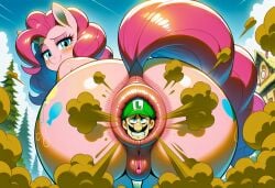 ai_generated anal_insertion anal_vore anus ass ass_focus asshole blush crying fart fart_cloud fart_fetish female female_domination femdom from_below giantess giantess_vore horse human_dildo humiliation living_insertion living_sex_toy luigi male mario_(series) my_little_pony naked outside pinkie_pie_(mlp) pony presenting punishment pussy submissive submissive_male suffering sweating torture trapped trapped_in_butt uncensored up_close vore