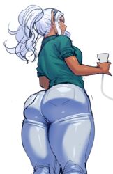 1girls ass big_ass breasts bubble_butt curvy dark-skinned_female dark_elf dark_skin elf elf-san_wa_yaserarenai female female_only from_behind hips hot_pants hotpants huge_ass humanoid jeans kuroeda long_hair looking_at_viewer looking_back mole mole_under_eye pants plump pointy_ears ponytail red_eyes silver_hair simple_background sketch skin_tight solo synecdoche thick_thighs thighs tied_hair tight_jeans tight_pants white_hair wide_hips