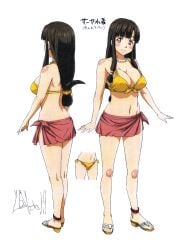 1girls female female_only pose posing busty big_breasts voluptuous sexy sensual sexy_pose child_bearing_hips ass bikini blush bow breasts brown_eyes butt_crack cleavage close-up concept_art feet from_behind front-tie_bikini_top front-tie_top highres jewelry large_breasts legs long_hair looking_at_viewer multiple_views navel necklace official_art saaya_(suisei_no_gargantia) sarong scan smile solo suisei_no_gargantia swimsuit thighs yellow_bikini