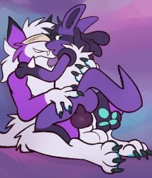 anal anal_sex animal_genitalia anthro balls blindfold canid canine claws duo generation_4_pokemon genitals harlem hi_res knot knotted_penis lucario male male/male mammal nintendo pawpads penetration penis pokemon pokemon_(species) sheath sitting smile