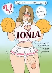 1futa accidental_exposure after_transformation balls balls_squish blue_eyes blush blush_lines boob_window breasts brown_hair cheerleader cheerleader_outfit cheerleader_uniform crop_top embarrassed english_text female flashing_penis futa_only futanari gender_transformation hourglass_figure huge_breasts hung_futa intersex light-skinned_futa long_eyelashes long_hair male massive_breasts midriff miniskirt offscreen_character outdoors part_2 penis penis_in_panties penis_under_skirt pink_lines pink_lipstick pom_poms post-transformation shocked_expression solo_futa text_bubble thick_eyelashes thick_thighs thin_eyebrows transformation white_crop_top white_miniskirt wide_hips xxxx52 yellow_pom_poms