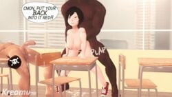 1girls 2boys 3d animated breasts busty chairs classroom cum cum_on_penis dark-skinned_male dark_skin desks dialogue ejaculation female hand_on_waist human interracial kreamu male multiple_boys naked_footwear naked_with_shoes_on nude partial_male penis ruby_rose ruby_rose_(skuddbutt) rwby sex shoes short_hair straight window