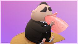 2025 absurd_res anthro bottomwear bow_tie clothing disney duo eulipotyphlan genitals hi_res male male/male mammal mermelada1133 micro mr._big_(zootopia) oral pants penis shirt shrew sitting solo_focus suit topwear zootopia