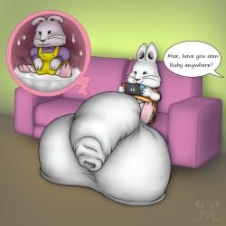 balls ballsack barefoot bottomless bunny cock_vore cum cum_inside english_text gamer gaming hyper hyper_balls hyper_genitalia hyper_penis hyper_testicles male max_(max_and_ruby) max_and_ruby meme nintendo nintendo_switch pantless penis penis_vore ruby_(max_and_ruby) speech_bubble testicles vore what