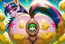 ai_generated anal_insertion anal_vore anus ass ass_focus asshole blush crying fart fart_cloud fart_fetish female female_domination femdom from_below giantess giantess_vore horse human_dildo humiliation living_insertion living_sex_toy luigi male mario_(series) my_little_pony naked outside pony presenting punishment pussy submissive submissive_male suffering sweating torture trapped trapped_in_butt twilight_sparkle_(mlp) uncensored up_close vore