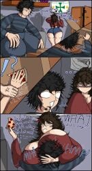 1boy 1boy1girl 1girl1boy 1girls anger_symbol anger_vein angry argument ass_bigger_than_head big_ass big_breasts big_thighs black_hair blue_pants blue_shirt breasts brown_hair bubble_ass bubble_butt comic comic_panel couch cropped_shirt dark_hair dejizocjan dialogue dissapointed face_in_breasts fat_ass female femboy feminine_male flag frustrated full_breasts gomu_gomu_no_mi hand_grab hand_grip hourglass_figure large_ass long_hair mad male massive_ass massive_breasts muffled_speech original_character phone pizza pizza_box pizza_slice plump red_shirt shelf shirt shocked short_hair skinny_waist squish striped_shirt table text thick_legs thick_thighs thigh_grab tight_grip wall wardrobe wide_hips yapping