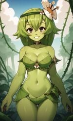 ai_generated alraune amalia amalia_sheran_sharm ass bigmic145 breasts cleavage female flower flower_in_hair green_hair green_skin leaf leaf_clothing medium_breasts monster_girl navel plant plant_girl plant_humanoid plant_tentacle plant_tentacles princess_amalia_sheran_sharm tease teasing tentacle thorns topless vines wakfu