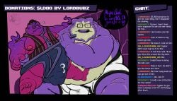 2025 absurd_res anthro balls_outline barefoot belly big_belly blue_boxer_briefs blue_clothing blue_underwear bodily_fluids bottomwear bowler_hat boxer_briefs bulge chat chat_box clothing clothing_pull cypher_(gorochuinboxers) detailed_bulge dialogue digital_drawing_(artwork) digital_media_(artwork) dripping duo english_text eyewear feet fur generation_1_pokemon gengar genital_fluids genital_outline glasses gorochuinboxers hat headgear headwear hi_res livestream male male/male moobs necktie nervous nervous_sweat nintendo nipples open_mouth overweight overweight_anthro overweight_male penis_outline pokemon pokemon_(species) precum precum_drip precum_stain precum_through_clothing precum_through_underwear simple_background smokey_(gorochuinboxers) snorlax speech_bubble sweat teeth text topwear underwear underwear_pull vest wedgie wedgie_fetish wet wet_clothing wet_underwear white_boxer_briefs white_clothing white_underwear