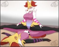 ambiguous_fluids anthro anthro_on_anthro big_breasts braixen breasts clothing daughter_(lore) delphox duo female female/female fur generation_6_pokemon hi_res huge_breasts humanoid incest_(lore) leotard mature_female mother_(lore) mother_and_child_(lore) mother_and_daughter_(lore) nintendo parent_(lore) parent_and_child_(lore) parent_and_daughter_(lore) pok-zone pokemon pokemon_(species)