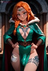 1boy ai_generated balls breasts bulge bulge_through_clothing earrings elf elf_ears femboy flat_chest green_eyes high_resolution ilfb long_hair looking_down male more_at_source orange_hair original original_character otoko_no_ko ponytail small_breasts standing tattoo tattoo_on_arm tattoo_on_back tattoo_on_belly tattoo_on_breast tattoo_on_butt tattoo_on_chest tattoo_on_legs tattooed_arm tattoos testicles trap yaoi