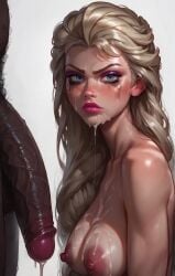 after_deepthroat after_fellatio ai_generated angry bbc big_breasts black_penis blue_eyes braid braided_hair cum elsa_(frozen) frozen_(film) lipstick massive_penis naked red_lipstick ruined_makeup runny_makeup saliva skinny tongue tongue_out