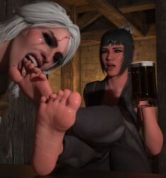 2girls 3d arabiannights7211 baldur's_gate baldur's_gate_3 barefoot cd_projekt_red ciri commentary_request feet feet_up female female_focus female_only foot_fetish licking_feet licking_foot light-skinned_female light_skin shadowheart the_witcher_(series) the_witcher_3:_wild_hunt yuri