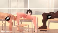 1girls 2boys 3d animated busty chairs classroom cum_in_pussy cum_on_penis dark-skinned_male dark_skin desks female human interracial kreamu male multiple_boys partial_male penis ruby_rose ruby_rose_(skuddbutt) rwby short_hair window