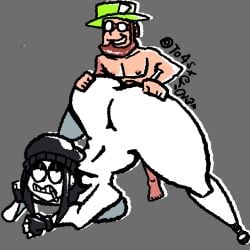 1boy 1girls artist_signature ass ass_focus beanie big_female big_female_small_male bigger_female black_hair breasts cigarette cigarette_in_mouth completely_nude completely_nude_female completely_nude_male eyelashes eyeshadow female fingerless_gloves grabbing_ass healer jack-o_pose male medic_(team_fortress_2) orange_hair penetration penis penis_in_pussy pussy saltynoodles self_upload shoes shorter_male shorter_male/taller_female small_dom_big_sub small_male smaller_male smaller_penetrating_bigger taller_female team_fortress_2 to4ster-0v3n_(artist) veronica_(saltynoodles) white_skin