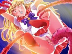 1girls bishoujo_senshi_sailor_moon blonde_hair blue_eyes breasts censored choker clothing elbow_gloves erect_nipples erect_nipples_under_clothes female gloves kneepit_sex minako_aino nipples open_mouth panties sailor_venus skirt small_breasts tentacle tentacle_rape tiara vaginal_penetration x_koubou