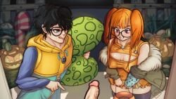 16:9 1girls 2boys bisexual bisexual_male black_hair both_sexes_in_same_situation breasts cosplay diane_(nanatsu_no_taizai) diane_(nanatsu_no_taizai)_(cosplay) female glasses gus_arts halloween imminent_sex jack-o_pose king_(nanatsu_no_taizai) king_(nanatsu_no_taizai)_(cosplay) male megami_tensei multiple_boys nanatsu_no_taizai orange_hair penis persona persona_5 ren_amamiya sakura_futaba sex small_breasts trick_or_treat twintails