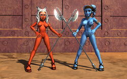 2015 2girls 3d aayla_secura ahsoka_tano alien alien_girl alternate_version_available armband artist_name bald bare_shoulders big_breasts blue_eyes blue_skin bracelet busty choker clone_wars curvy day detailed_background erect_nipple erect_nipples eyelashes female female_only front_view headgear holding_object hourglass_figure humanoid jabba's_palace jedi jedi_master kondaspeter mammal marking multiple_females multiple_girls naked nude orange_skin outdoor outside pose posing sandals shadow shaved_pussy shiny shiny_skin shoes spread_legs spreading standing star_wars star_wars_rebels tatooine togruta twi'lek vibro_axe voluptuous weapon wide_hips