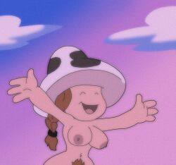 1980s_(style) areolae breasts completely_nude fake_screenshot female female_only mario_(series) mushroom nipples nude the_super_mario_bros._super_show! toad toad_(flatbush_koopa) twintails