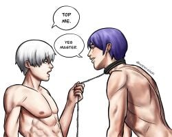 collar gay homosexual horny4dabi kaneki_ken leash leash_and_collar leash_pull male/male master mlm muscles power_bottom purple_hair tokyo_ghoul tsukiyama_shuu white_hair yaoi