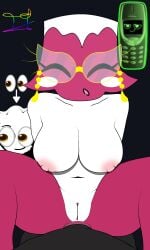 1female1male anal anal_sex anonymous_male black_background breasts brightney_(dandy's_world) closed_eyes dandy's_world glasses golden_glasses large_breasts meme moaning nokia nokia_3310 object_head phone pussy roblox sex simple_background the_tracer_(artist) white_body