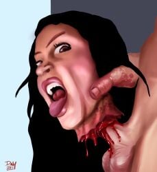 balls black_hair blood brown_eyes buffy_gilmore delly_(artist) female gore guro penis scary_movie skull_fucking still_alive straight tongue_out