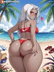 1girls ai_generated beach bikini bikini_top calamitas calamity_mod female horns nike nike_logo terraria white_hair white_horn witch