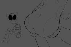 ass ass_crack ass_focus blush blush blush_line blush_lines drool drool_on_face drool_string drooling drooling_mouth gangle_(tadc) gangle_(the_amazing_digital_circus) no_color sit sitting sitting_down sketch stare staring staring_at_another staring_at_ass staring_at_partner tadc the_amazing_digital_circus zooble_(tadc) zooble_(the_amazing_digital_circus)