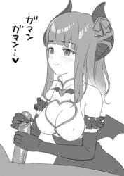 1boy animated breasts cleavage demon demon_girl edging eve.ch eve_valerne greyscale handjob large_breasts masturbation monochrome penis succubus virtual_youtuber