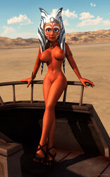 1girls 2015 3d ahsoka_tano alien alien_girl alternate_version_available armband artist_name balcony bantha-ii_cargo_skiff bare_shoulders big_breasts blue_eyes breasts busty choker curvy erect_nipple erect_nipples eyelashes female female_only front_view high_heels hourglass_figure humanoid kondaspeter looking_at_viewer mammal marking naked naked_footwear naked_heels nude orange_skin outdoor outside pose posing shadow shaved_pussy shiny shiny_skin solo standing star_wars star_wars_rebels tatooine togruta voluptuous wide_hips