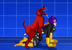 all_fours animated barbara_gordon batgirl bent_over canine capcom cum cum_in_pussy cum_inside dc dog doggy_style from_behind m.u.g.e.n pixel_art rape snk zoophilia