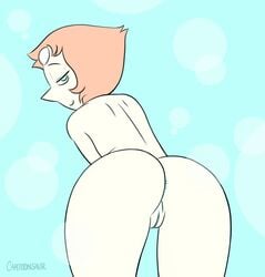 animated animated_gif anus aqua_eyes ass ass_shake bedroom_eyes bent_over cartoonsaur curvy dat_ass looking_back orange_hair pale_skin pearl_(steven_universe) pussy short_hair smile solo steven_universe wide_hips