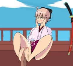 1boy 1boy1girl 1girls barefoot cum ethan_ppj_(artist) fate/grand_order fate_(series) feet female foot_fetish footjob happy human male okita_souji_(fate) okita_souji_(fate)_(all) penis servant_(fate) short_hair soles toes video_games