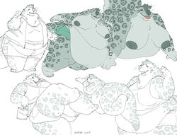 anthro bazz belly breasts clothed clothing feline female leopard mammal matuska mustelid nipples nude otter overweight simple_background solo spots white_background