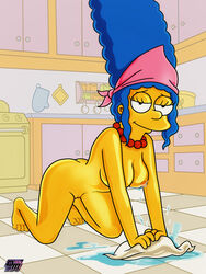 blue_hair breasts darkmatter female female_only high_resolution marge_simpson mature_woman milf mother nipples nude solo the_simpsons vagina very_high_resolution yellow_skin