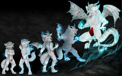 absurd_res animal_genitalia animal_penis anthro ass balls blue_eyes canine canine_penis diphallia diphallism dragon erection hi_res horn male mammal multi_genitalia multi_penis muscular muscular_male nezerbe nude penis sequence solo transformation unknown_artist wings
