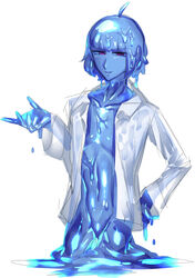 1boy genderswap_(ftm) goo_boy gudobe male_focus monster_boy open_clothes original parted_lips rule_63 shiny simple_background solo solo_male white_background