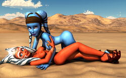 2015 2girls 3d aayla_secura ahsoka_tano alien alien_girl all_fours armband arms_up artist_name bare_shoulders big_breasts blue_eyes blue_skin bracer breasts busty choker clone_wars closed_eyes curvy day detailed_background duo erect_nipple erect_nipples eyelashes female female_on_top female_only front_view half-closed_eyes headgear high_heels hourglass_figure humanoid interspecies jedi jedi_master kondaspeter looking_at_viewer lying lying_on_back mammal marking multiple_females multiple_girls naked naked_footwear naked_heels nude orange_skin outdoor outside pose posing purple_lips shadow shiny shiny_skin star_wars star_wars_rebels tatooine togruta twi'lek voluptuous wide_hips yellow_eyes yuri