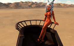 1girls 2015 3d ahsoka_tano alien alien_girl alternate_version_available armband artist_name balcony bantha-ii_cargo_skiff bare_shoulders big_breasts blue_eyes bracer breasts busty choker curvy erect_nipple erect_nipples eyelashes female female_only front_view high_heels hourglass_figure humanoid kondaspeter looking_at_viewer mammal marking naked naked_footwear naked_heels nude orange_skin outdoor outside pose posing shadow shiny shiny_skin solo standing star_wars star_wars_rebels tatooine togruta voluptuous wide_hips