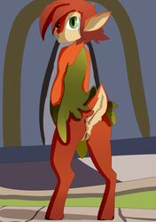 activision anthro anus ass barefoot brown_fur brown_hair cervine clothed clothing digital_media_(artwork) elora female female_focus female_only fish-ears fur green_eyes hair hooves mammal partially_clothed pussy satyr solo spyro_the_dragon standing video_games