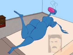 absurd_res alien alien_humanoid antennae_(anatomy) anthro arthropod ass big_butt big_eyes digital_media_(artwork) female female_focus hi_res humanoid image_comics insects invincible_(image_comics) jelliqui looking_at_viewer looking_back lying nolan_grayson nude omni-man on_front solo solo_focus thraxan