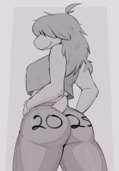 2025 ass ass_focus big_ass bubble_ass bubble_butt butt_focus crop_top deltarune demidoggo female female_only from_behind greyscale hair_over_eyes hidden_face long_hair monster_girl new_year red_hat scalie scalie_humanoid short_tail snout solo solo_female solo_focus susie_(deltarune) tail tight_clothing tight_pants undertale_(series)