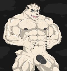 5_fingers abs anthro balls bear big_muscles fingers genitals hi_res huge_muscles male mammal muscular muscular_male nipples nude only_male open_mouth pecs penis polar_bear roulga sharp_teeth solo teeth ursine