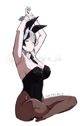 alternate_costume arms_up big_breasts black_and_white_hair breasts bunny_ears bunny_girl bunnysuit cleavage detached_collar expressionless female female_only full_body light-skinned_female light_skin looking_at_viewer made_in_abyss necktie ozen pale-skinned_female pale_skin pantyhose playboy_bunny shimatora short_hair sitting solo two-tone_hair wrist_cuffs
